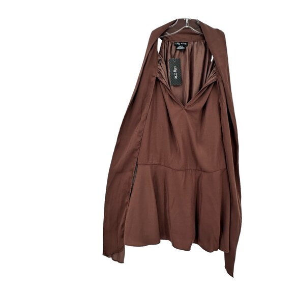 Women's City Chic NWT Brown Sleeveless Blouse Top Neck Tie Size‎ XXS/12 Business - Picture 3 of 7